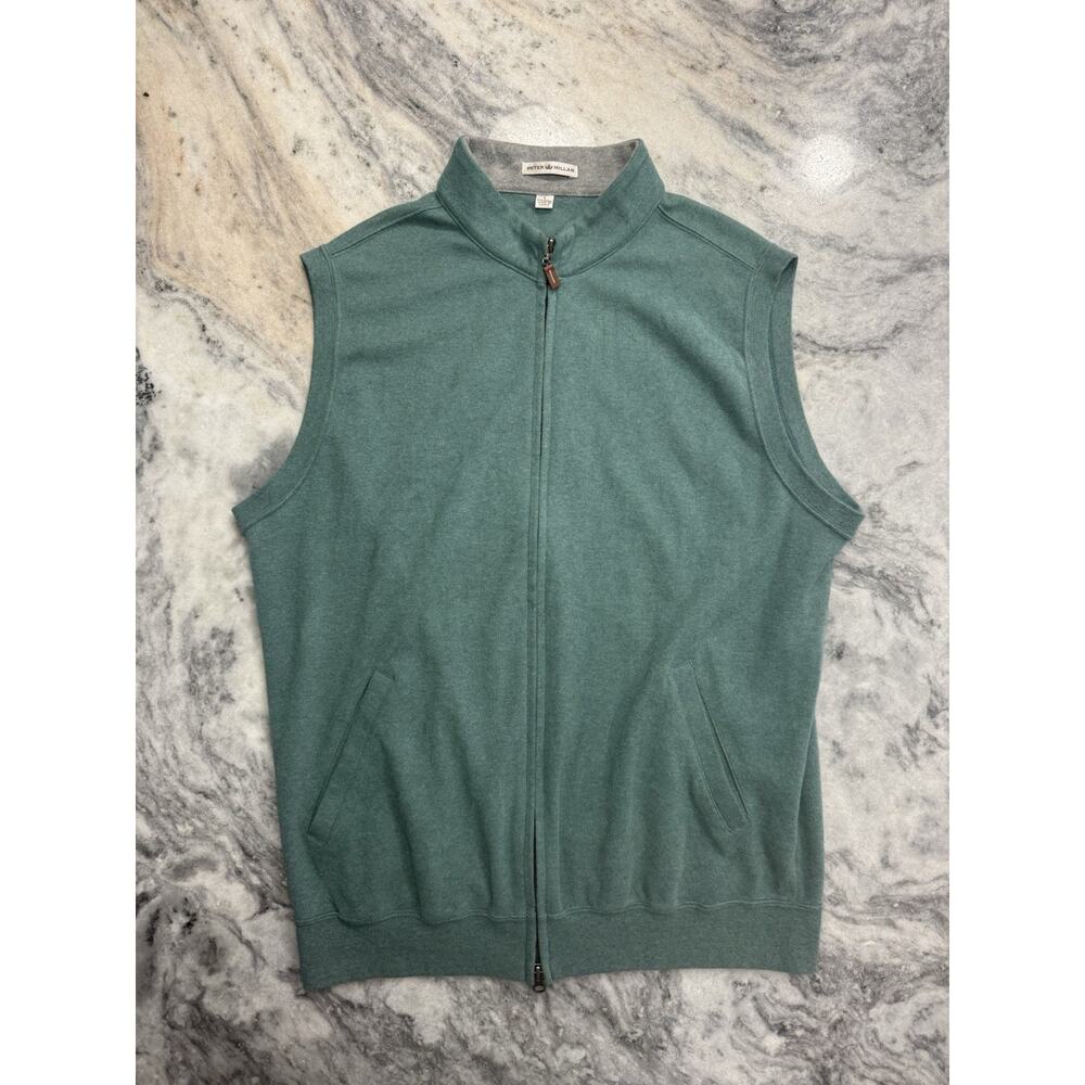 Peter Millar Vest Men's Large Full Zip Fleece Green Preppy Active Golf